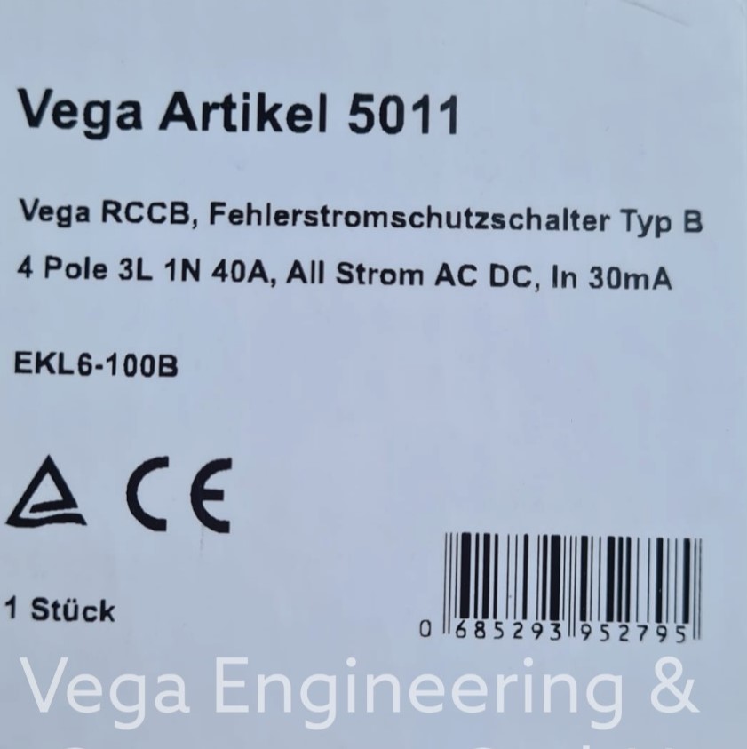 Vega RCCB FI Fehlerstromschutzschalter 40A 4-pol. Typ B Elektroauto PV Anlage