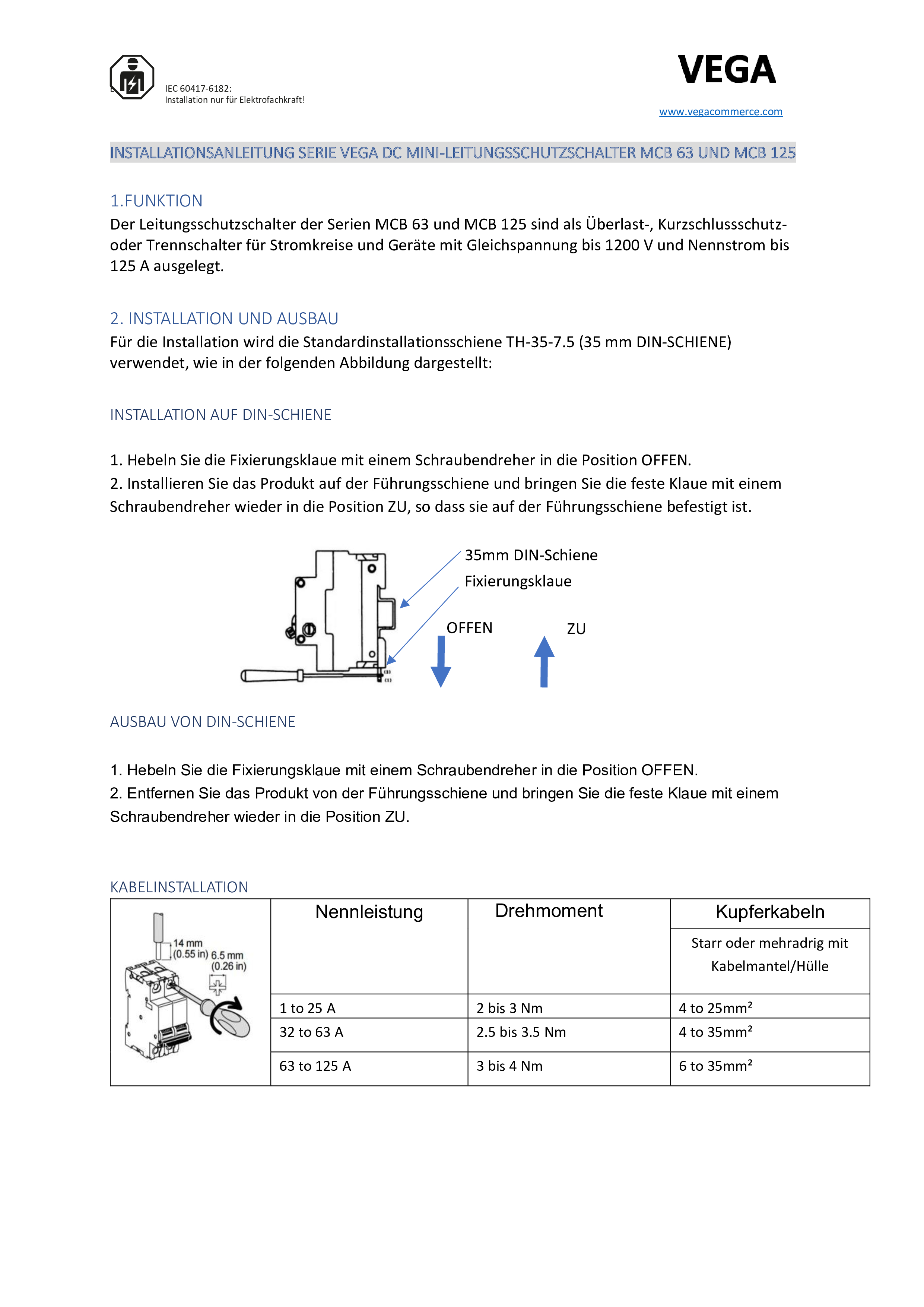 Leitungsschutzschalter VEGA MCB 125 - 1200V 4P 125A