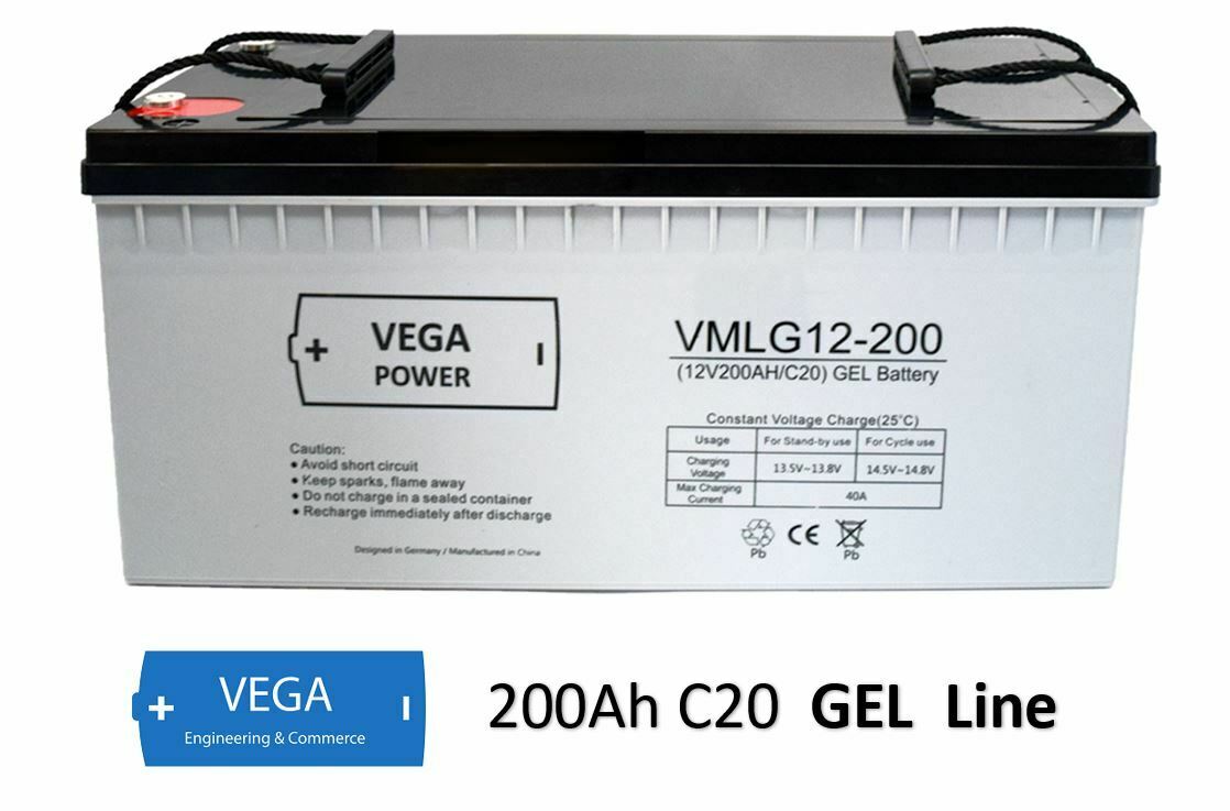 12V 200Ah C20 GEL Batterie Akku Vega Power