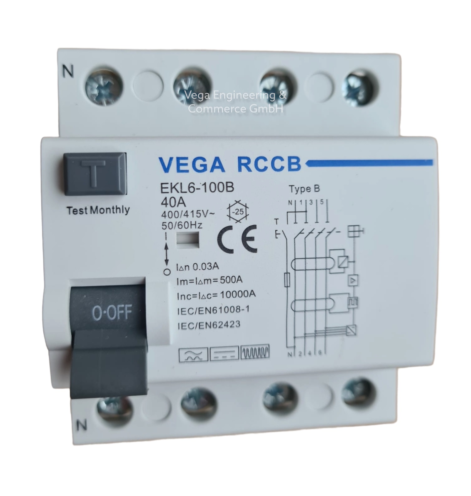 Vega RCCB FI Fehlerstromschutzschalter 40A 4-pol. Typ B Elektroauto PV Anlage