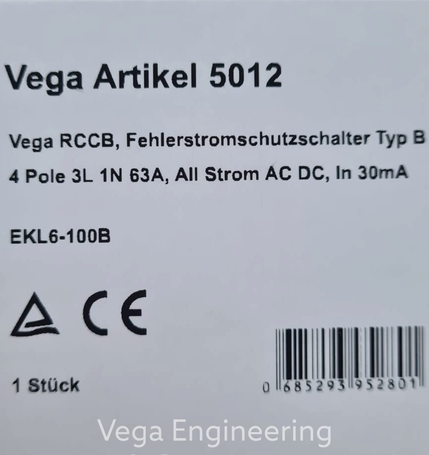 Vega RCCB FI Fehlerstromschutzschalter 63A 4-pol. Typ B Elektroauto PV Anlage