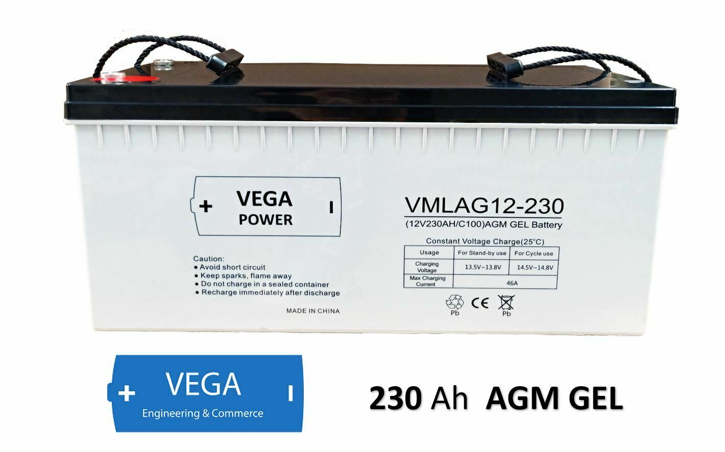 12V 230Ah C100 AGM GEL Batterie Akku Vega Power