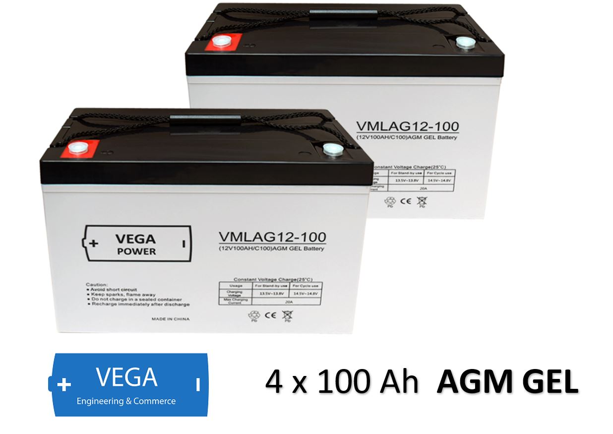 2 Stück 12V 100Ah AGM GEL Batterie Akku Vega Power