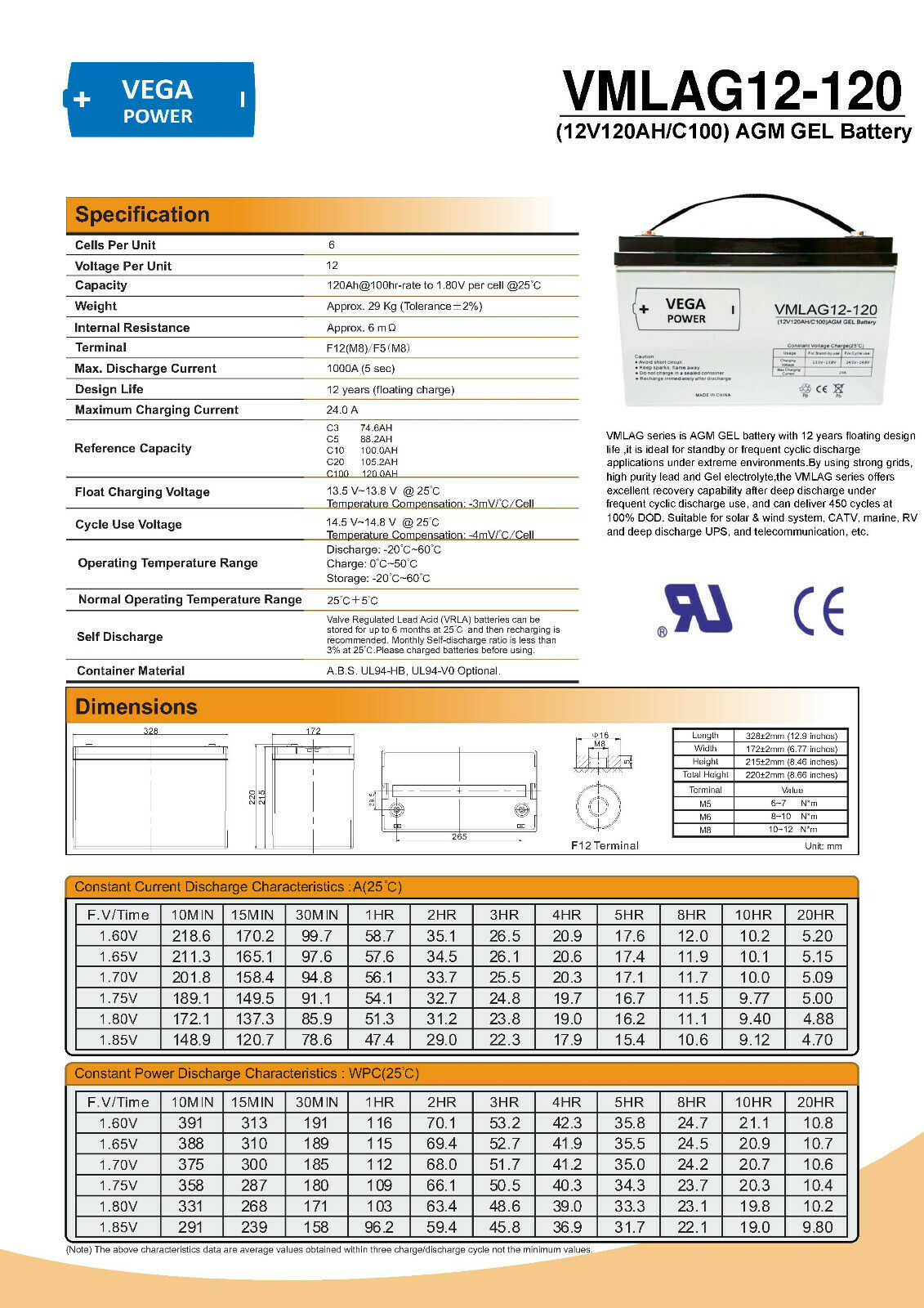 2 Stück 12V 120Ah AGM Batterie Akku Vega Power