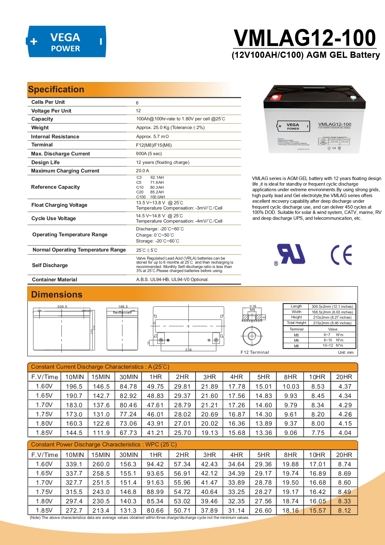 2 Stück 12V 100Ah AGM GEL Batterie Akku Vega Power