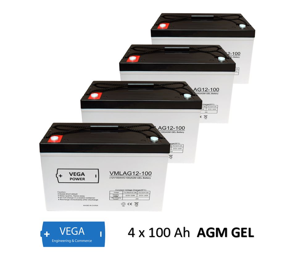 4 Stück 12V 100Ah AGM GEL Batterie Akku Vega Power